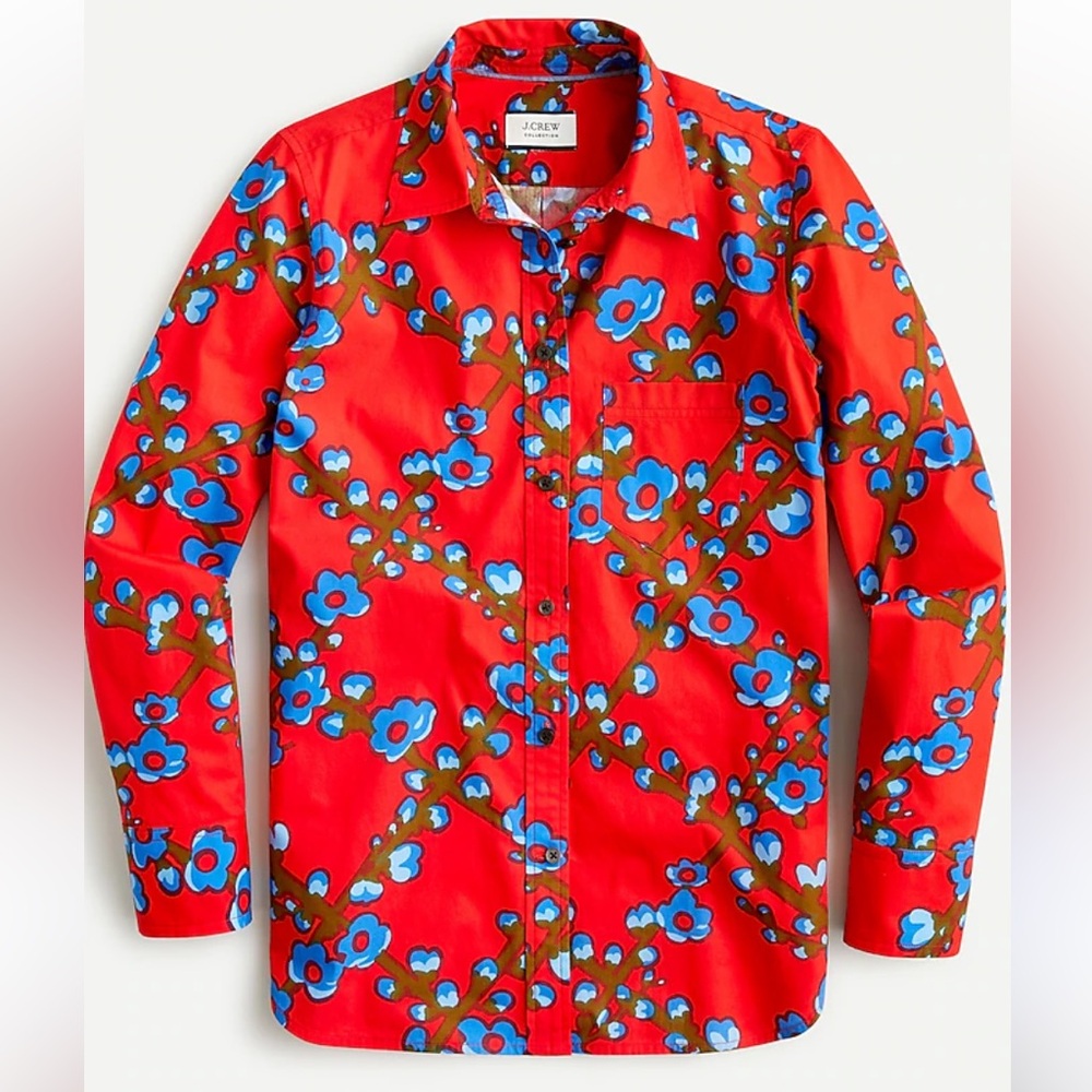 NWOT- J.Crew Red Floral Classic-fit Button-Up Shirt, Sz 16, color:lattice floral
